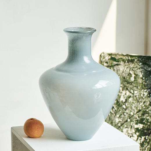 现代简约烟灰落地大件吊钟玻璃花瓶手工艺术大肚子马醉木样板房瓶 商品图7