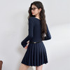 西遇长袖假两件连衣裙女新款V领宝蓝MIU系学院风百褶裙D3542557 商品缩略图4