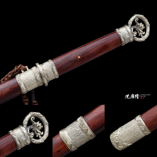 月影刀唐刀 环首刀  龙泉沈广隆宝剑 手工一体刀剑 花纹钢  未开刃 商品图4