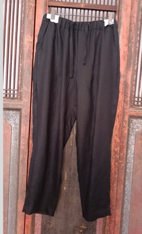 盛唐牡丹 |黑色亚麻松紧腰男裤