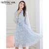未风蓝色雪纺碎花连衣裙女早秋2024秋季新款气质显瘦娃娃领百褶裙 商品缩略图3