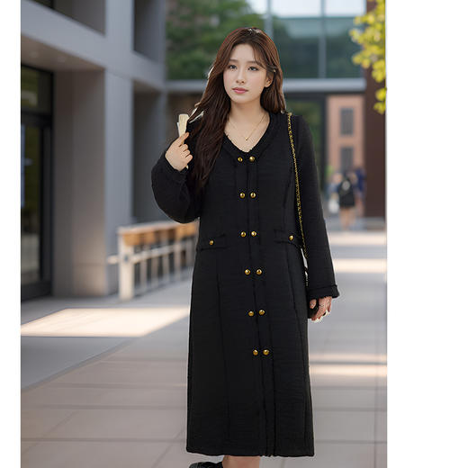 9/9奢姿大码女装2024秋季气质V领小香风裙子胖妹妹双排扣时尚连衣裙9943891327 商品图4