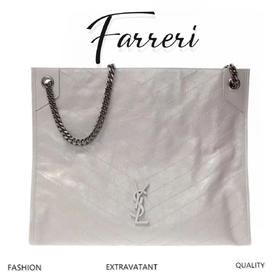 YL Niki Logo标识 复古 褶皱皮革 大容量 托特包 链条单肩手提包 大号 女款 经典推荐