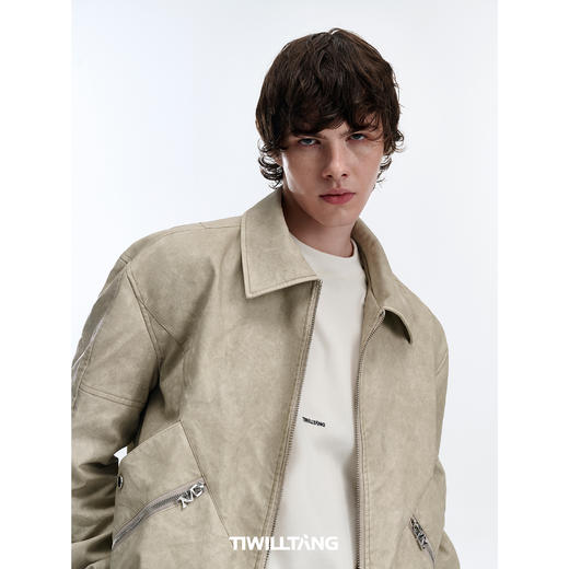 TIWILLTANG启世录“渐褪痕构”双口袋皮夹克 商品图1