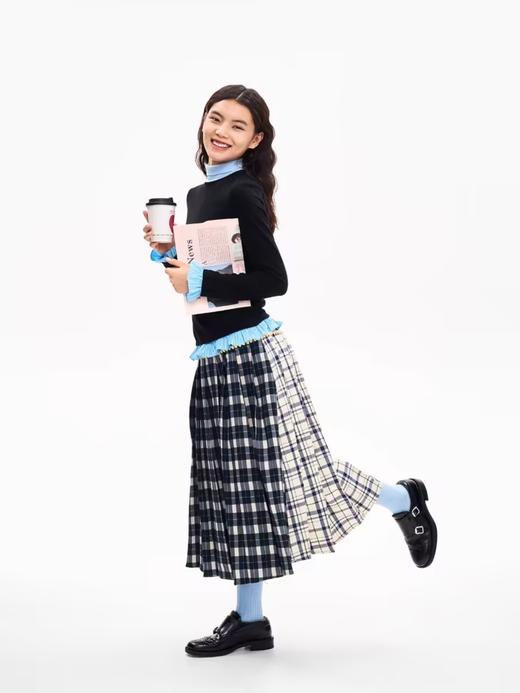 heris/H43119/撞色花边半高领上衣 商品图1