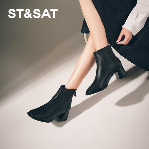 【绒里可选】星期六法式方头简约粗跟短靴SSC4116360/SSC4118360 商品图3