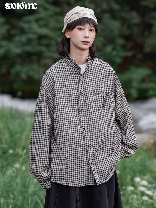 早乙女惠子saotome/STMCS243154/格纹木耳边领长袖衬衫 商品图1