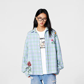 【Achock官方店】美式休闲刺绣格子衬衫男女潮牌高街宽松衬衣情侣