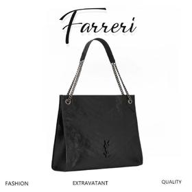 YL Niki Logo标识 复古 褶皱皮革 大容量 托特包 链条单肩手提包 大号 女款 砥石灰/卡其灰 经典推荐