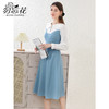勿忘花蓝色减龄娃娃领连衣裙女2025春装新款拼接假两件通勤长裙子 商品缩略图1