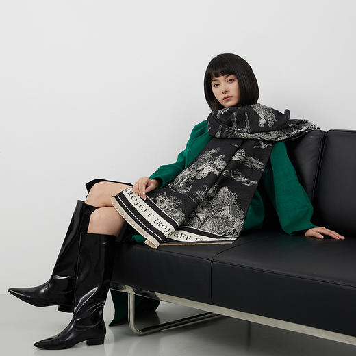 赵丽颖同款山水画仿羊绒围巾女 办公室空调房毛毯  加厚保暖 长款潮流围脖 商品图2