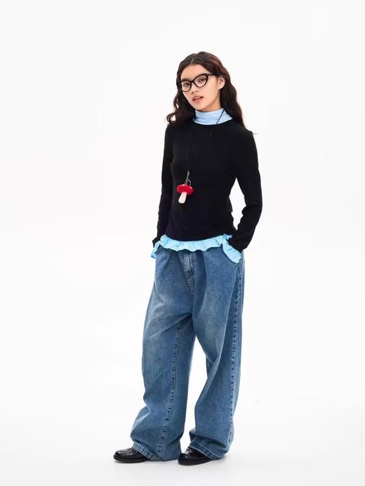 heris/H43119/撞色花边半高领上衣 商品图4