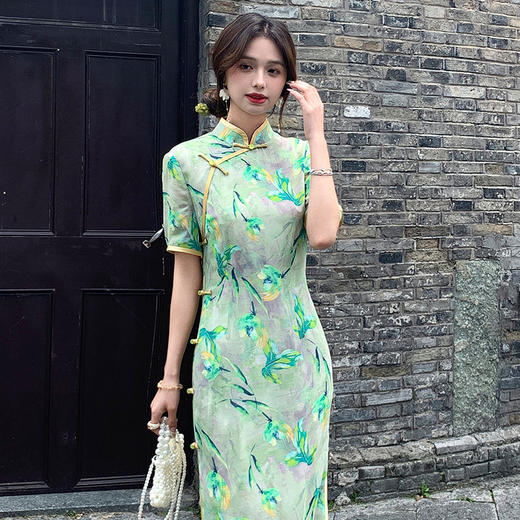 OY-24263中国风气质旗袍夏季2024新款年轻款雪纺印花日常改良连衣裙24263 商品图0