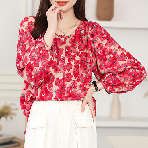 2024新款法式轻熟宽松舒适圆领甜美碎花衬衫_ym 商品图5