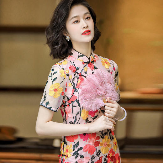 OY-24233中国风女装夏季新款复古中国风刺绣日常改良连衣裙24233 商品图4