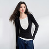 西遇修身设计感长袖T恤女早春新款百搭黑色显瘦假两件上衣M0043158 商品缩略图3