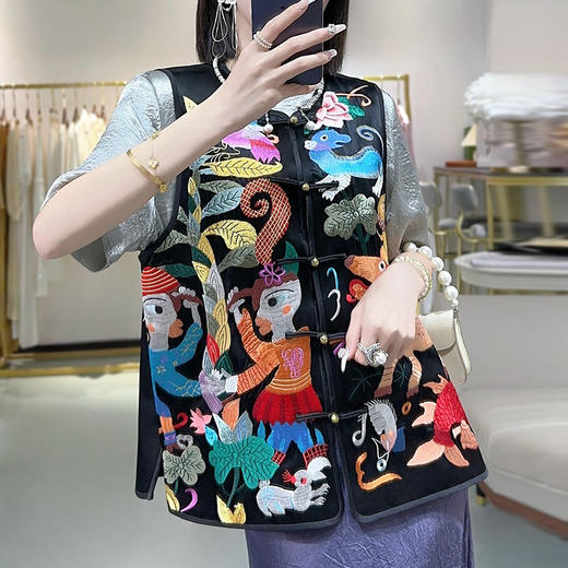 KDS-2536盘扣上衣醋酸马甲高端女装秋季新款中国风中式复古无袖背心马夹 商品图3