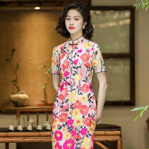 OY-24233中国风女装夏季新款复古中国风刺绣日常改良连衣裙24233 商品图2