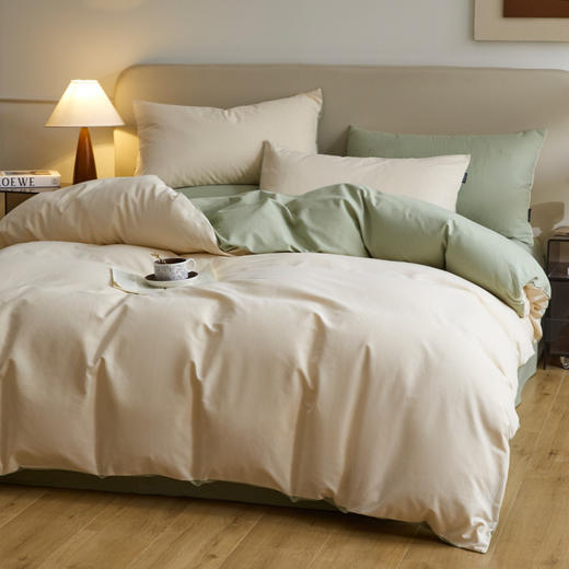 老米优品🎈muji代工厂《A类婴儿级 温暖磨毛四件套纯色长绒棉双拼款》全棉磨毛 四件套床品！秋冬款新疆长绒棉~ 商品图5