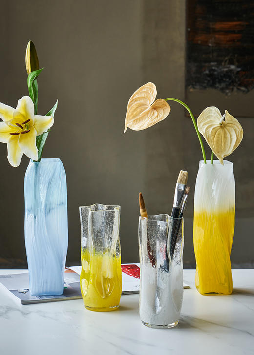 北欧风直筒渐变方口幻彩玻璃花瓶创意五角星口气泡瓶鲜花客厅装饰 商品图2