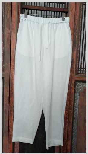 盛唐牡丹 |白色亚麻松紧腰男裤 商品图0
