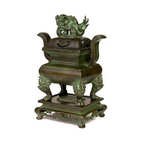 吉祥古法香炉 带座朝冠耳长方熏炉