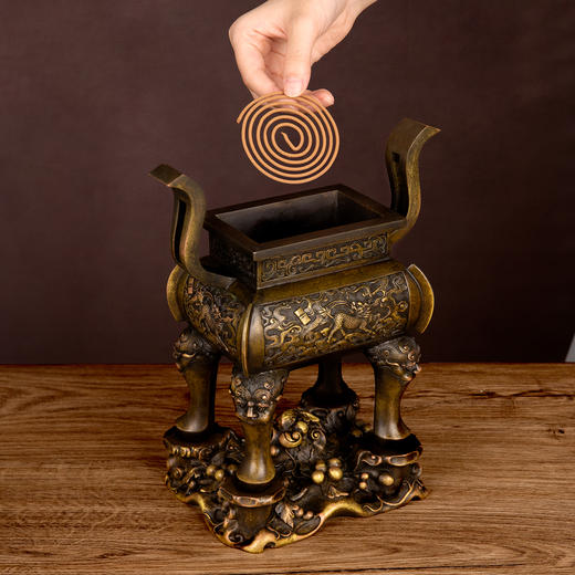 吉祥古法香炉 朝冠耳麒麟诵经熏炉 商品图6