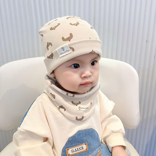 秋冬季棉质宝宝套头帽围脖套装 透气吸汗儿童帽子围巾两件套 商品图3