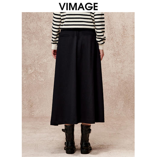 VIMAGE纬漫纪时尚气质纯色A字百搭显瘦长裙半身裙秋季新款V2206807 商品图3