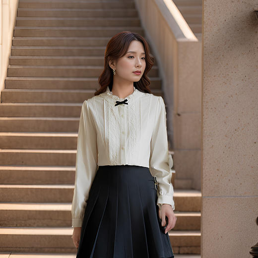 9/10奢姿大码女装2024秋季减龄提花绑带时尚衬衫胖妹妹蝴蝶结百搭上衣9943234071 商品图2