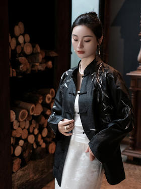 盛唐牡丹盛奢系列| 限量款| 高货-真丝重缎竹纹盘扣外套(特殊商品不退不换)