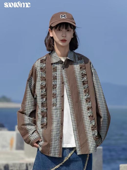 早乙女惠子saotome/STMCS243157/不规则条格木耳边长袖衬衫 商品图3