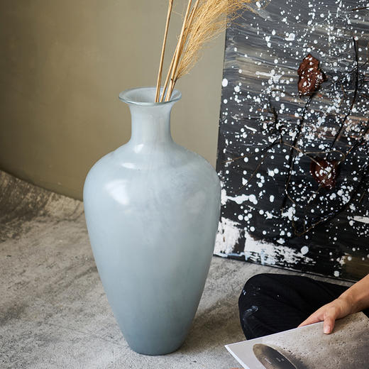 现代简约烟灰落地大件吊钟玻璃花瓶手工艺术大肚子马醉木样板房瓶 商品图3