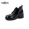 Safiya/索菲娅2024 英伦风圆头漆皮亮面时尚百搭系带粗跟踝靴马丁靴 SF43112047 商品缩略图6