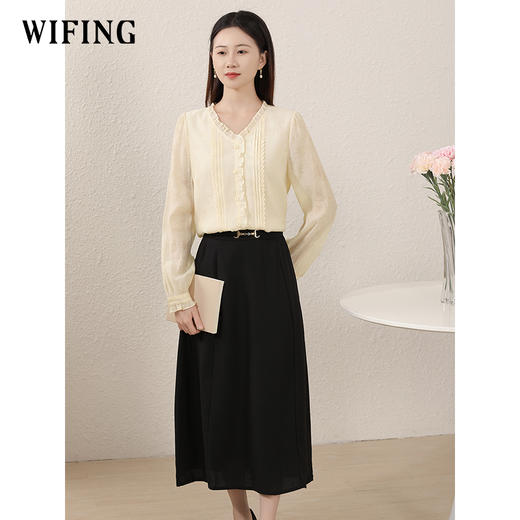 未风杏色天丝提花衬衫女秋2024秋季新款女装百搭小衫气质减龄衬衣 商品图2