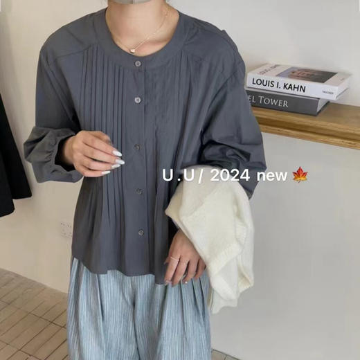 【特惠不退换】韩国棉领口单排扣设计长袖衬衫上衣    FLW-UJ4HC124205【24205#】 商品图2