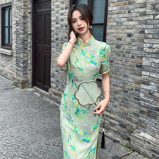 OY-24263中国风气质旗袍夏季2024新款年轻款雪纺印花日常改良连衣裙24263 商品图2