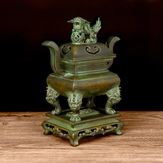 吉祥古法香炉 带座朝冠耳长方熏炉 商品图1