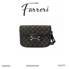 G家G家 马衔扣复古金扣 黑丹宁Denim老花logo单肩斜挎手提包 男女同款