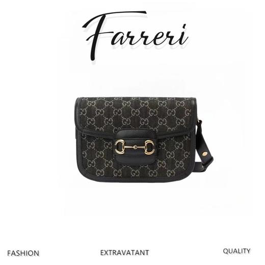 G家G家 马衔扣复古金扣 黑丹宁Denim老花logo单肩斜挎手提包 男女同款 商品图0