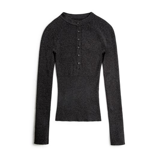 马登竖条纹肌理针织长袖亨利衫弹力修身日常百搭T恤纯色打底衫春秋女 商品图8