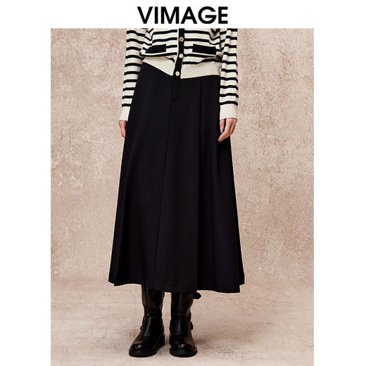 VIMAGE纬漫纪时尚气质纯色A字百搭显瘦长裙半身裙秋季新款V2206807 商品图0