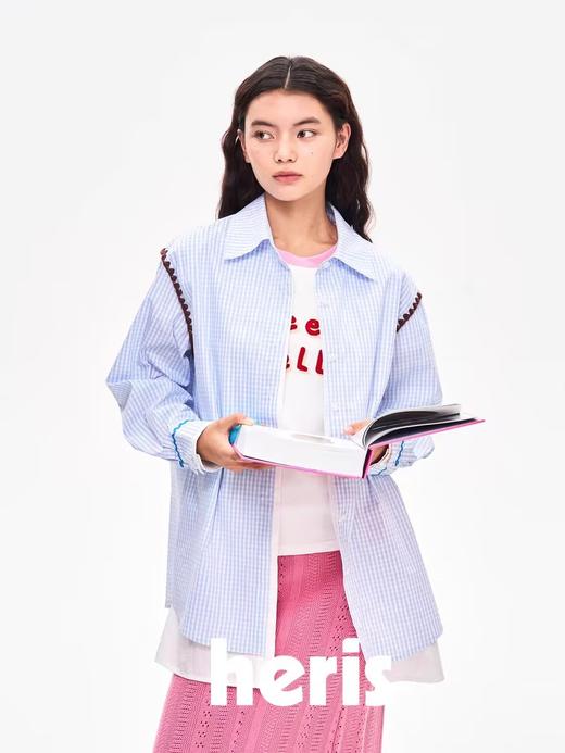 heris/H43109/蓝色格纹假两件衬衫 商品图0