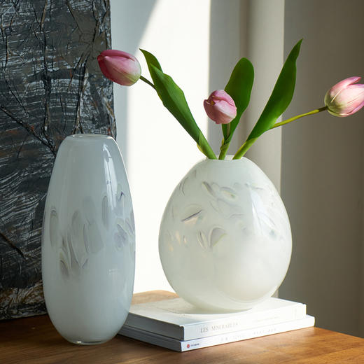 简约创意渐变斑纹猫爪花瓶客厅餐桌鲜花玄关白色小口玻璃家居装饰 商品图1