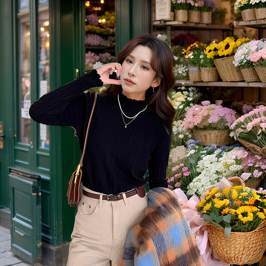 9/9奢姿大码女装2024秋季简约时尚百搭针织衫胖妹妹气质半高领上衣9943155033 商品图3