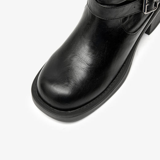 西遇复古短靴女新款秋冬美拉德粗跟中筒骑士靴西部牛仔堆堆靴D3547562 商品图5