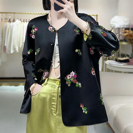 KDS-2507新中式国风刺绣醋酸外套高端女装春秋款正反两穿复古上衣 商品图3