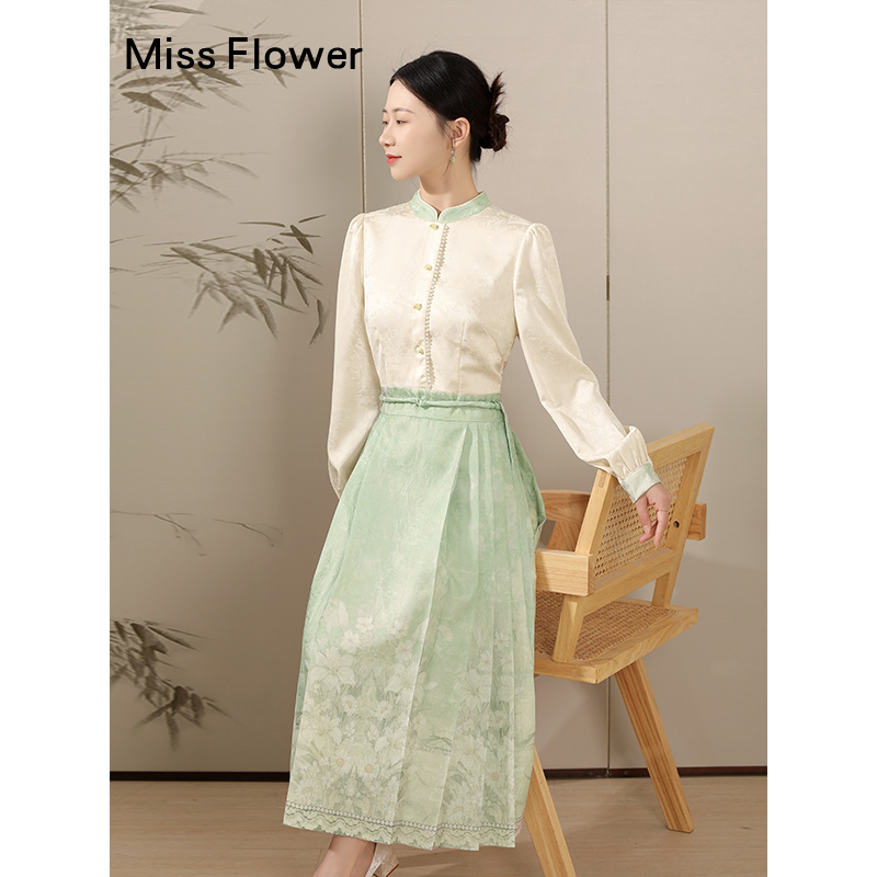 绿色新中式马面裙春季国风连衣裙绝美小裙子