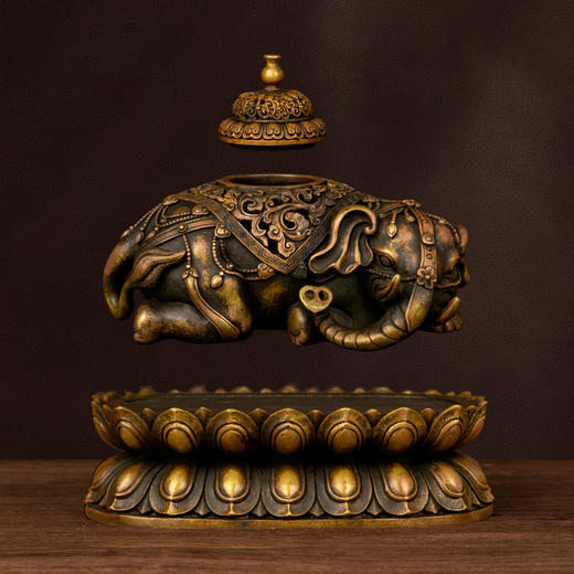 吉祥古法香炉 莲花座福象熏炉 商品图5