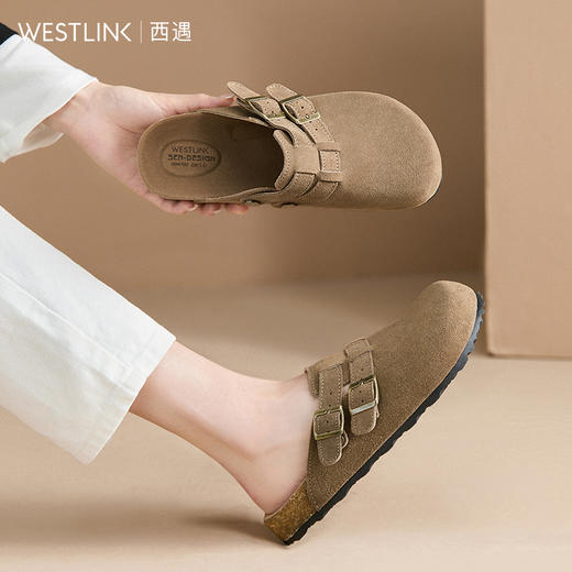 西遇勃肯鞋女新款早春日系棕色舒适一脚蹬懒人鞋包头半拖D0047592/D0047591 商品图1